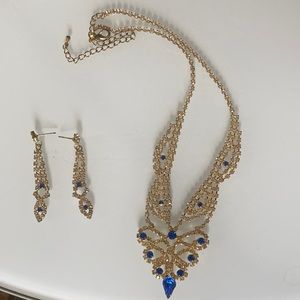 Clear and blue crystal necklace and earrings